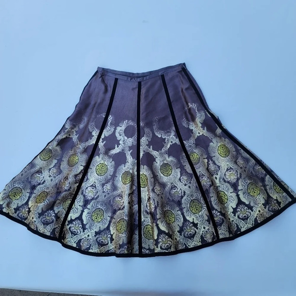 NWOT Apostrophe Women's Brown A-Line Geo Print Skirt Velvet Trim Zip Size 6 - Picture 1 of 11